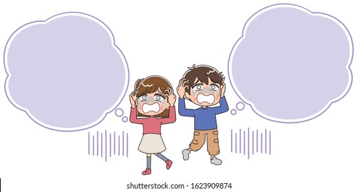 Elementary school boy and girl.With speech balloon.