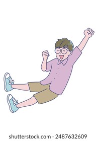 Elementary school boy jumping energetically