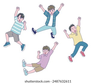 Elementary school boy jumping energetically