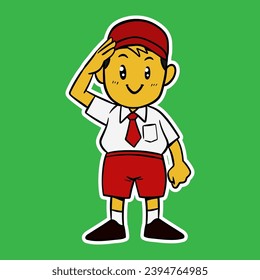 elementary school boy salute cartoon illustration