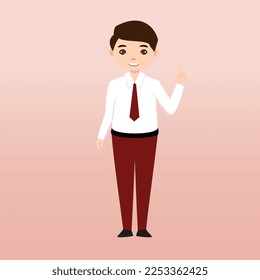  Elementary School Boy Student Wearing Red and White Uniform. Cartoon Vector Illustration. Portrait of an elementary school student. School students children with backpacks, books, macbook. 
