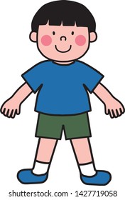 Elementary school boy wearing a blue T-shirt