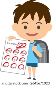 An elementary school boy who got a perfect score on a test