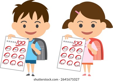 Elementary school boys and girls who got perfect scores on their tests