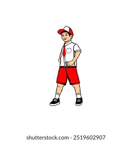 elementary school boys wearing red and white uniform hats vector illustration