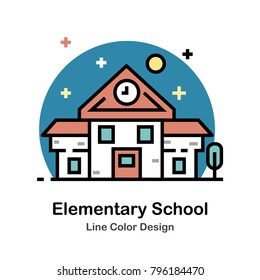 Elementary School buidling Line Color Icon