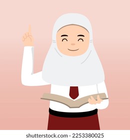  Elementary School girl and Boy Student Wearing Red and White Uniform. Cartoon Vector Illustration. Portrait of an elementary school student. School students children with backpacks, books, macbook. 