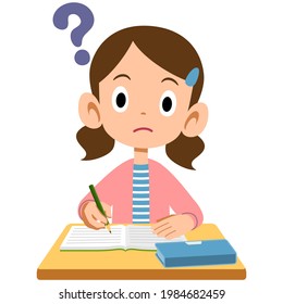 Elementary school girl having doubts during class