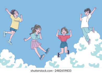 Elementary school girl jumping energetically