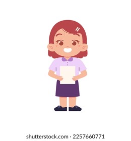 Elementary School Girl Kids Wearing Uniform Illustration