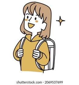 Elementary school girl looking up and shining