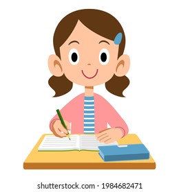 Niña de la escuela primaria que recibe clases