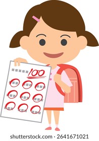 An elementary school girl who got a perfect score on a test
