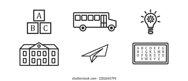 Elementary school icon set. Study supplies. Simple studying elements. Vector illustration. Education sign. Vector illustration.