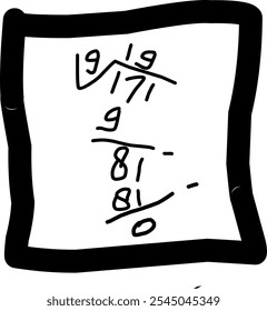 aula de matemática da escola primária rabisca. lição de matemática das crianças. O conceito de divisão é subtração repetida pelo divisor até que o restante seja 0. O número de divisores é o resultado de divisões