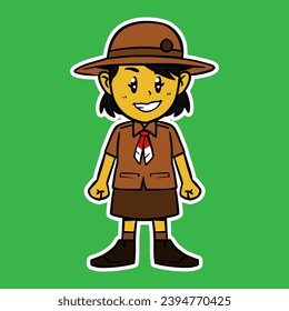 elementary school scout girl standing cartoon illustration