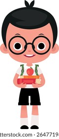 Elementary school student holding stack of books and apple flat vector illustration.jpg