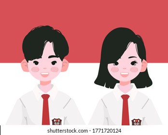 Elementary School Student In Indonesian Uniforms. Elementary School Student Vector Illustration.