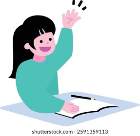 Elementary school student studying hard raising his hand_icon illustration of a child raising his hand during class