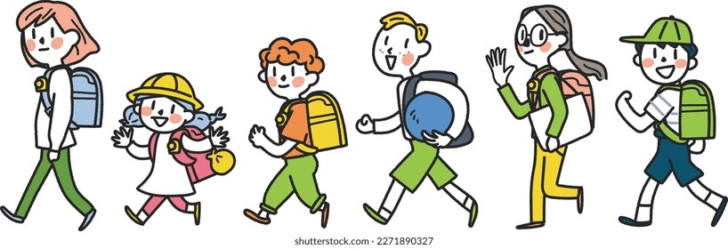 Elementary school students going to and from school Illustration material		
