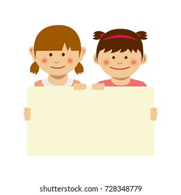 Elementary school students holding a paper Board (placard) illustration