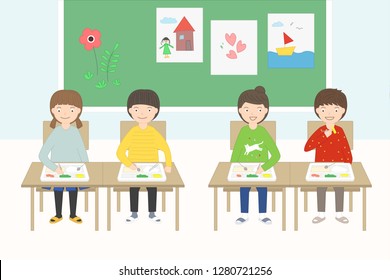 Elementary school students illustration.