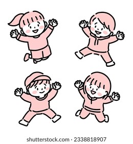 Elementary school students jumping happily.