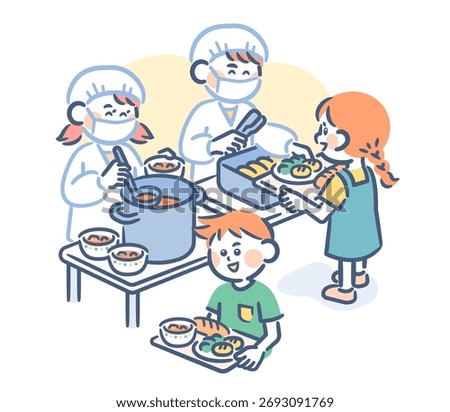 Elementary school students on lunch duty serving food