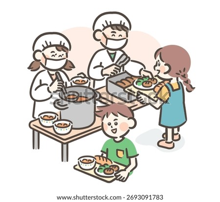 Elementary school students on lunch duty serving food