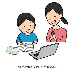 elementary school students with pc