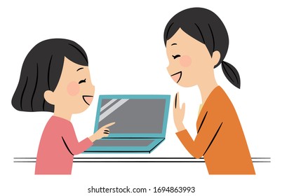 elementary school students with pc