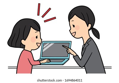 elementary school students with pc