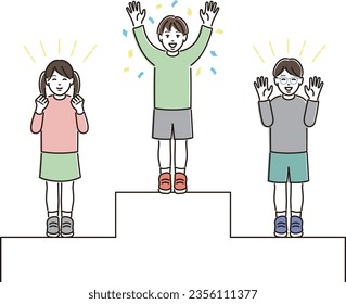 Estudiantes de primaria parados en el podio y celebrando