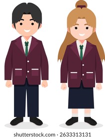 Elementary School Students in Various Uniforms for Educational Illustrations