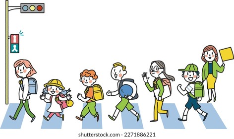 Schüler von Grundschulen, die unter der Aufsicht von Freiwilligen für Verkehrsberatung in die Schule gehen und diese verlassen										

