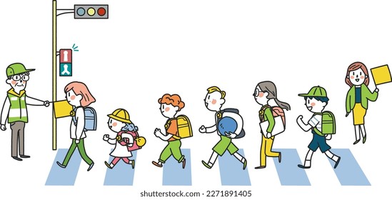 Schüler von Grundschulen, die unter der Aufsicht von Freiwilligen für Verkehrsberatung in die Schule gehen und diese verlassen										
