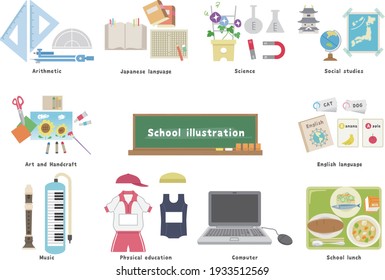 
Elementary school subject illustration set