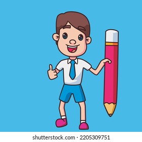 elementary student holding a pencil cartoon illustration