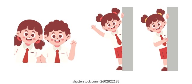 Elementary Students Peeking for Education Concept