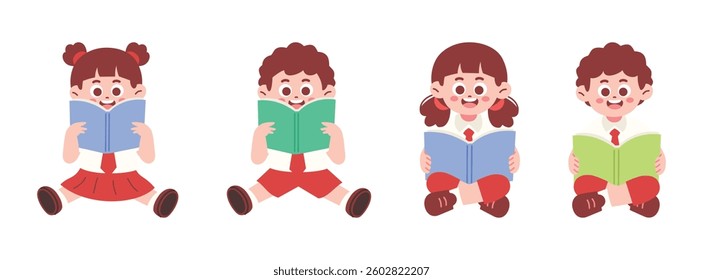 Elementary Students Reading a Book for Education Concept