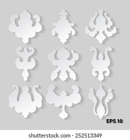 Elements 3d of the Royal design. A collection of objects to create his own style. Part of the pattern isolated on gray background