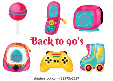 elements of 90's retro stuff
90's vintage items, cute cartoons, Vintage Toys, 90s Candy,
Hand drawn
illustration
retro