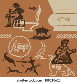 Elements of ancient fine arts of peoples of the world vector background