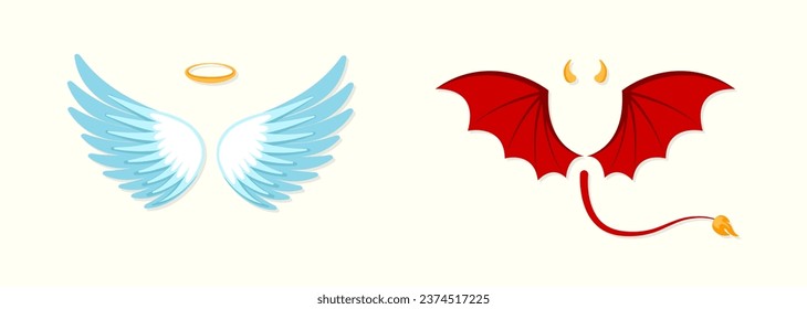 Elements of the angel and devil costume. Good and bad. cartoon illustration. Angel and devil wings