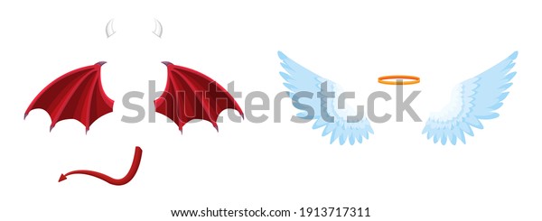 Elements of the angel and devil costume.\
Good and bad. Vector flat cartoon\
illustration.