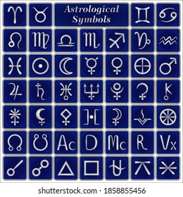 Elements of Astrological Symbols And Signs (silver color}