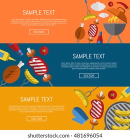 Elements of backyard picnic for design bbq menu. Bbq icon for ad.