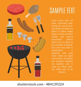 Elements of backyard picnic for design bbq menu. Bbq icon for ad. 