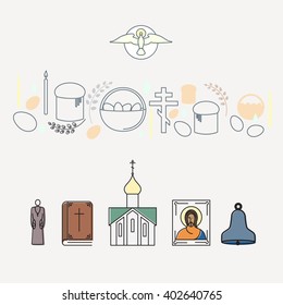 Elements for the banner on the Orthodox Easter.Easter icons . The elements in a linear style design