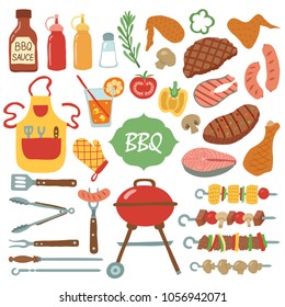 Elements of barbecue. Flat style. Vector illustration.
